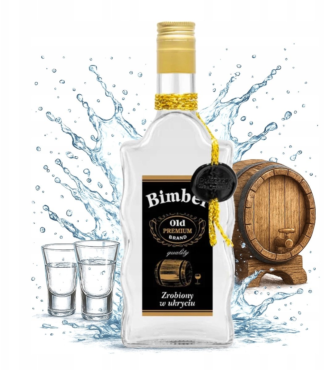 Bimberek Butelka Szklana FALA 500ml zdobiona na BIMBER