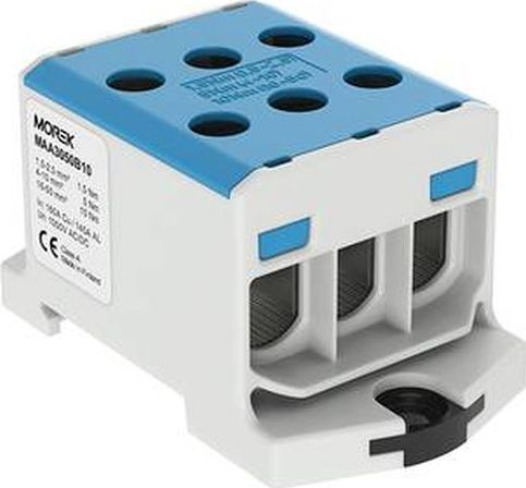 Simet Złączka szynowa gwintowa AL/CU/ 1,5 - 50 mm2/ TS 35/ 1 tor, 6 otw. zaciskowych - (OTL50-3 Niebieski MAA3050B10