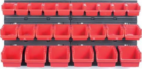 Prosperplast KISTENBERG TABLICA WARSZTATOWA Z KUWETAMI CZARNA 80x40cm 2szt + 24 POJEMNIKów NTBNP2 CZERWONA KOR2-S411