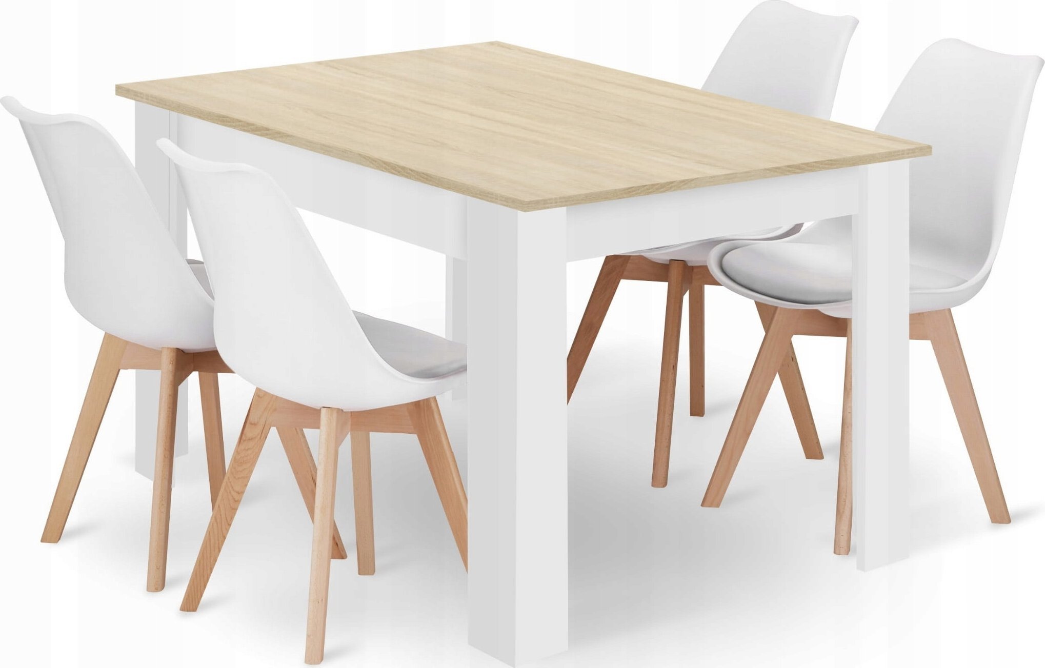 Leobert Zestaw stół prostokątny 120x80 dąb sonoma + 4 krzesła MARK białe