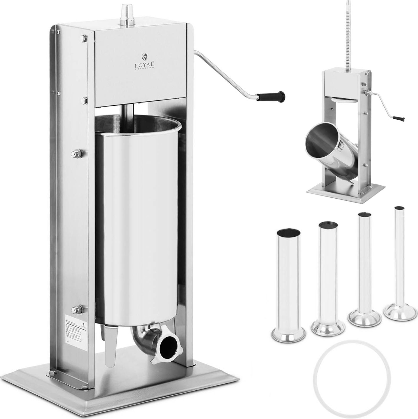 Royal Catering Nadziewarka napełniacz szpryca do kiełbas pionowa ręczna 15 l + 4 lejki Nadziewarka napełniacz szpryca do kiełbas pionowa ręczna 15 l +