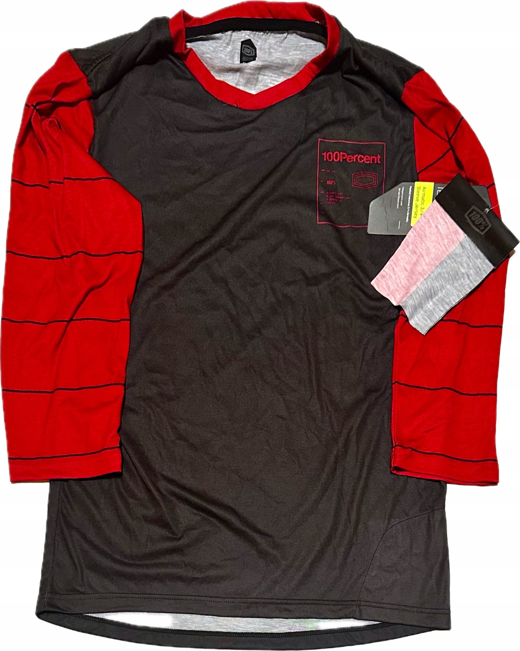 100% Koszulka męska 100% AIRMATIC 3/4 Sleeve Black/Dark Red roz. M (NEW 2023)