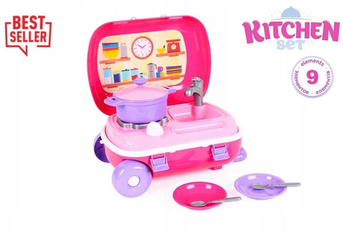 Zestaw kuchenny z naczyniami różowy