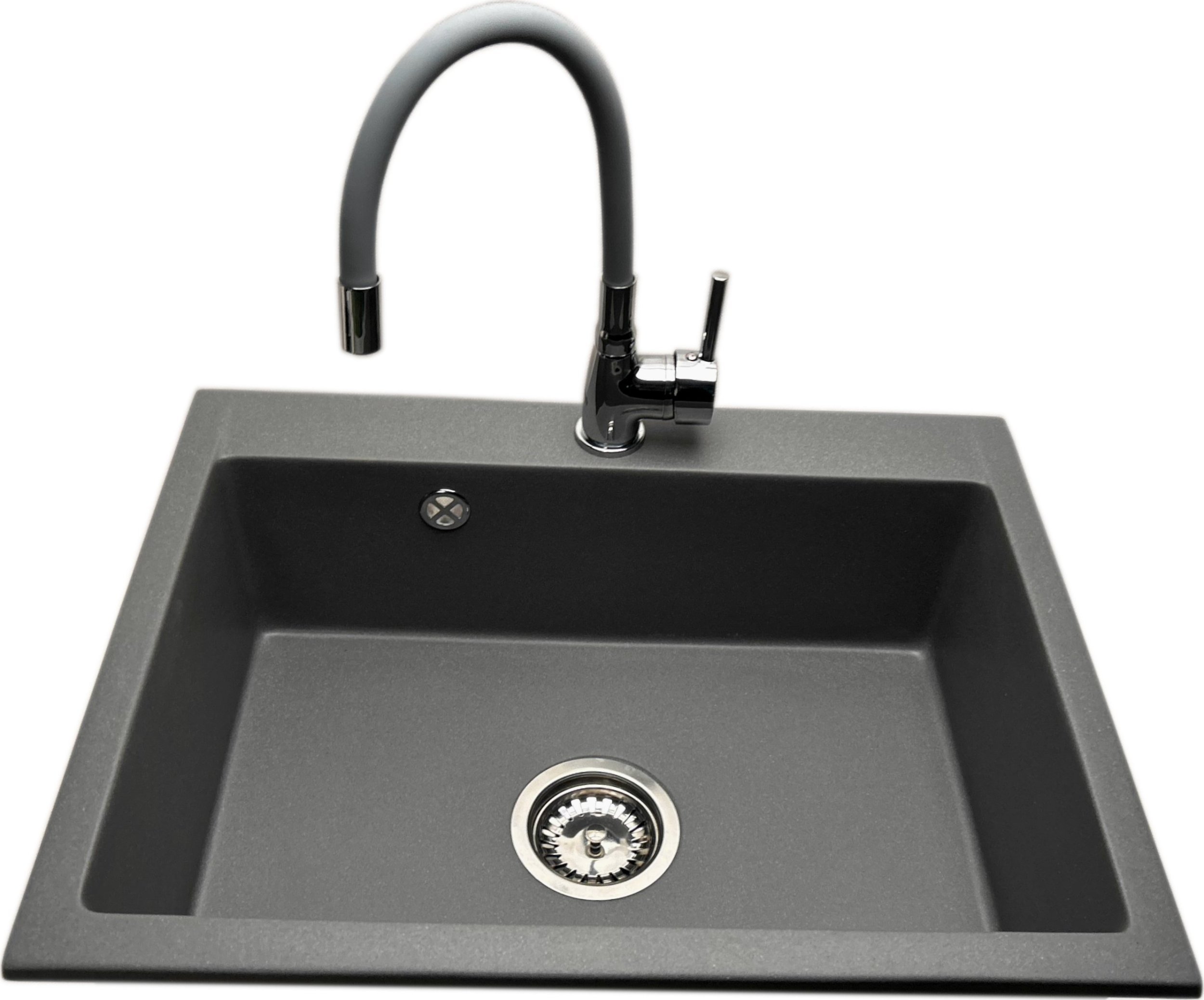 Zlewozmywak PREHNIT Zlewozmywak jednokomorowy ELAN szary + bateria Flex LAVO