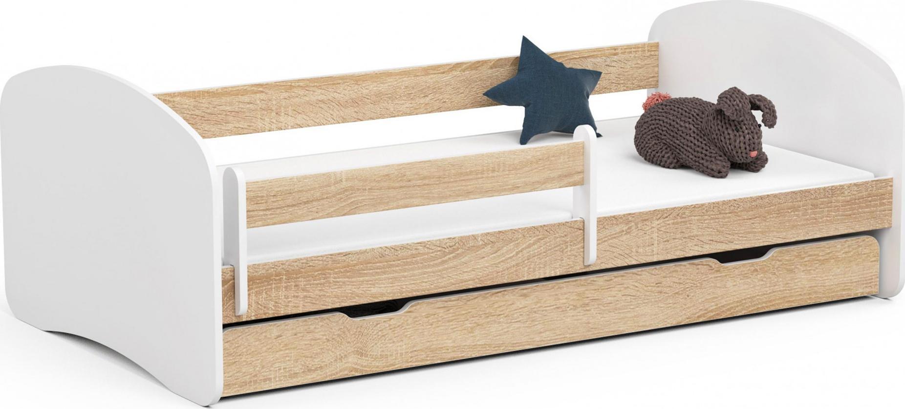 Elior Skandynawskie łóżko dziecięce białe + dąb sonoma - Ellsa 5X 90x180