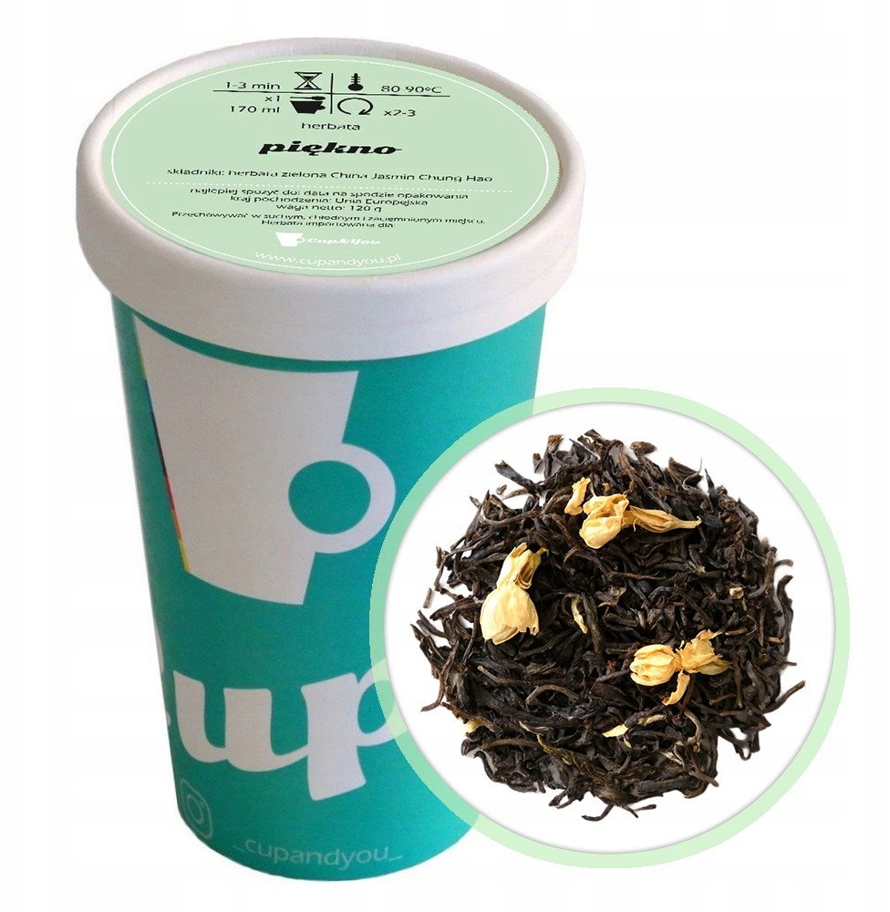 Herbata zielona PIĘKNO premium sypana liściasta upominek kwiat jaśminu 120g - herbata liściasta sypana mieszanka napar susz
