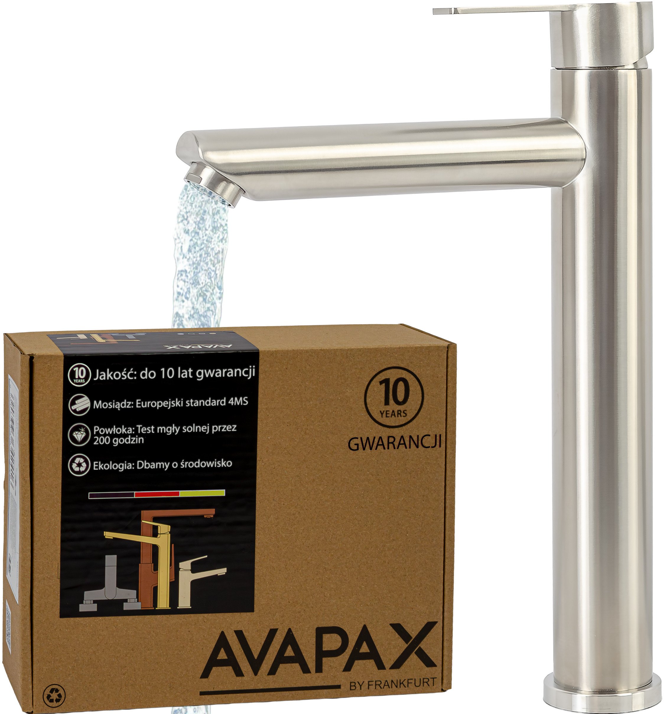 Bateria umywalkowa stojąca wysoka - nablatowa , Kolor: stal