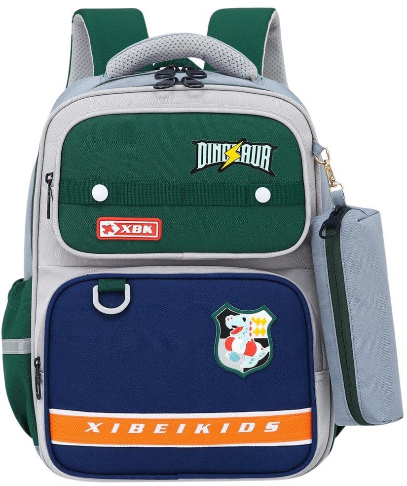 Plecak Szkolny Naszywki Dinozaur Z Piórnikiem Szary 16L