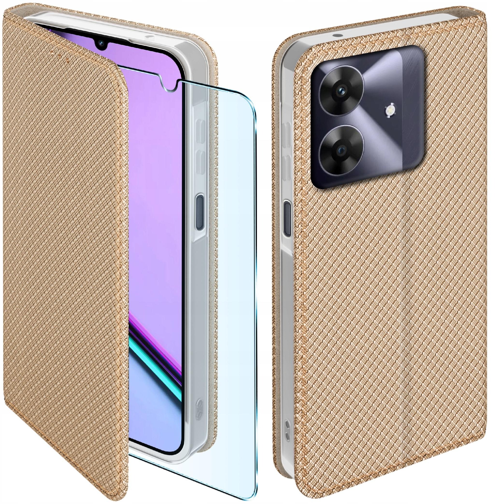 Etui z klapką do Realme Note 60 Zamykane Złote Futerał + Szkło 9H