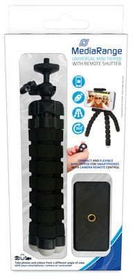 MediaRange Mini-Stativ m. flexiblem Gestell Fernauslöser, sw
