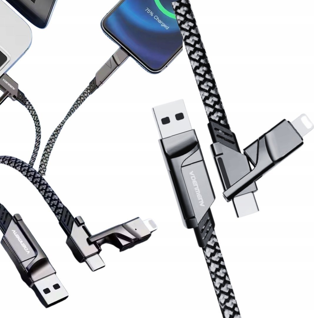 Kabel USB USB-A - USB-C + Lightning 1 m Czarny (35326)