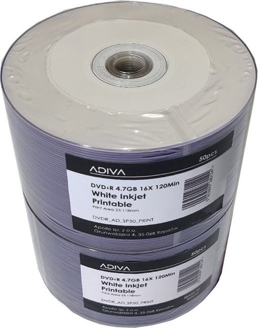Adiva Adiva DVD+R 4.7GB 16x | white Inkjet Printable szpindel 50 | 0162