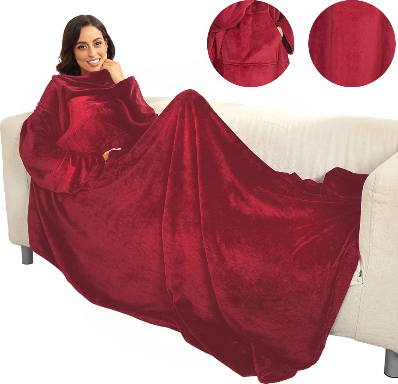 ZOLTA Ciepły koc TV Bluza z rękawami Narzuta Szlafrok