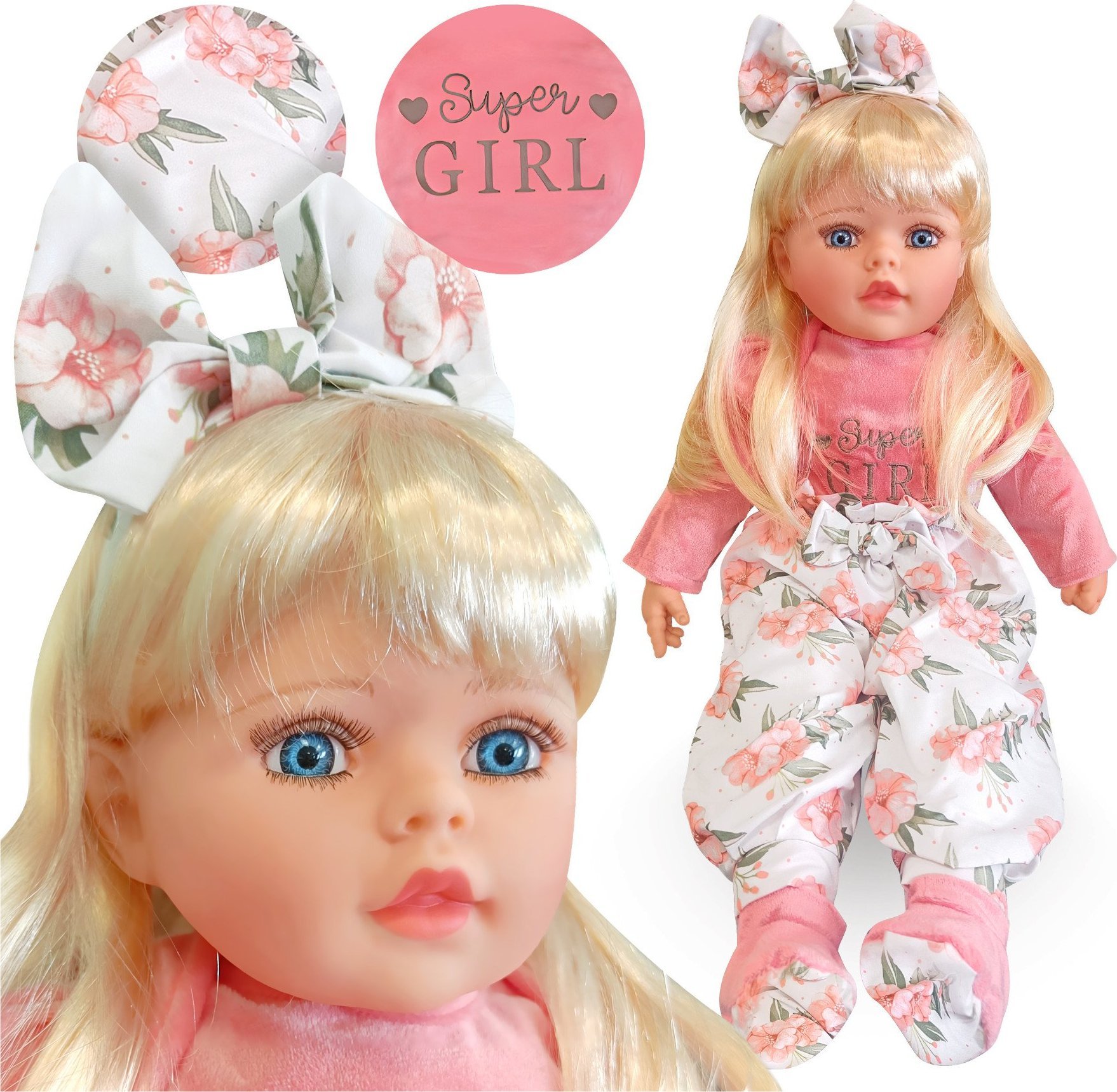 Happy Kiddo SN84751 LALKA 56 cm Lalka bobas jak żywa duża 56cm miękka interaktywna mówi śpiewa 2języki uczy