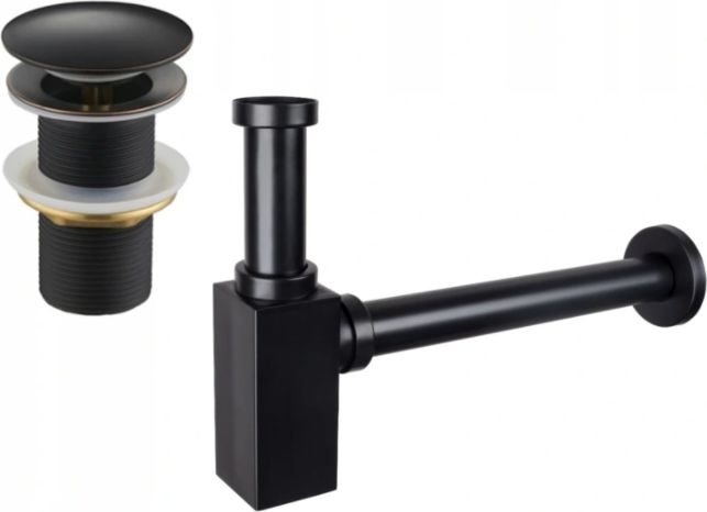 Syfon Mexen Mexen półsyfon umywalkowy kwadratowy z korkiem klik-klak, bez przelewu, czarny antyczny- 7991060-79