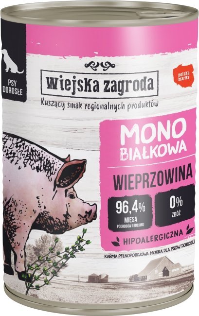 Wiejska Zagroda Karma mokra dla psa Monobiałkowa dla psa Wieprzowina 400g