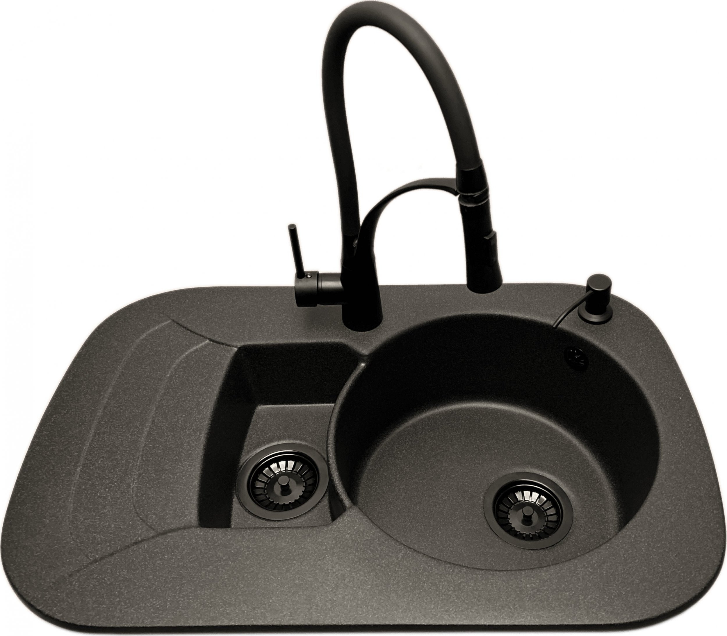 Zlewozmywak PREHNIT Zlewozmywak 1,5 komorowy z ociekaczem VIGEN grafit z lewym ociekaczem + bateria NEXO + dozownik