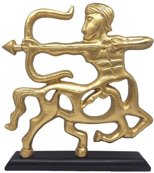 Złota Figurka Dekoracyjna - Strzelec - drewniana podstawa - SAG2