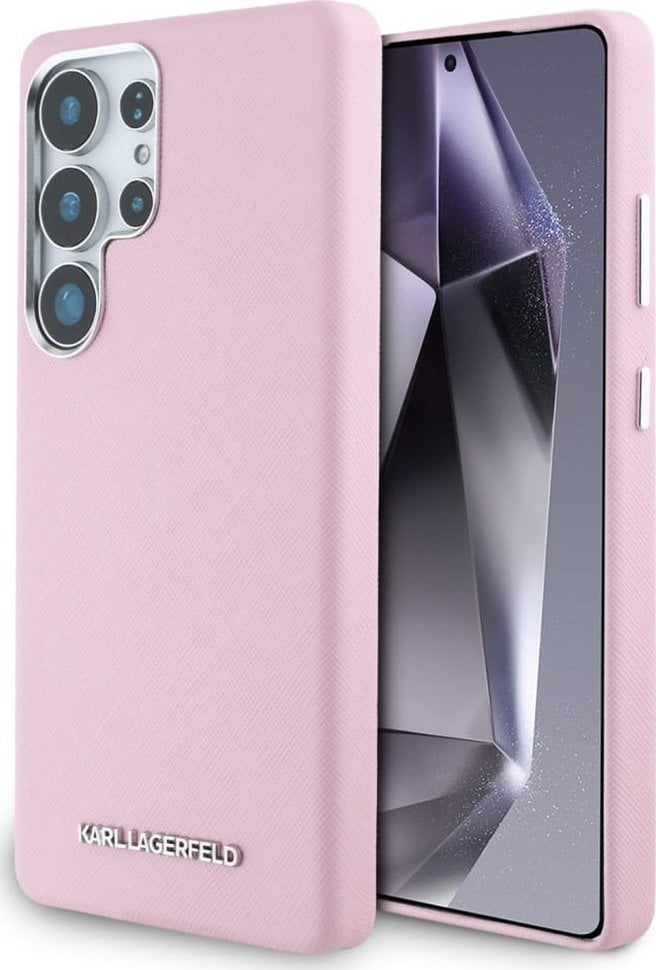 Etui Karl Lagerfeld Saffiano Full Wrapped Elongated Metal Logo MagSafe do Samsung Galaxy S25 Ultra różowy
