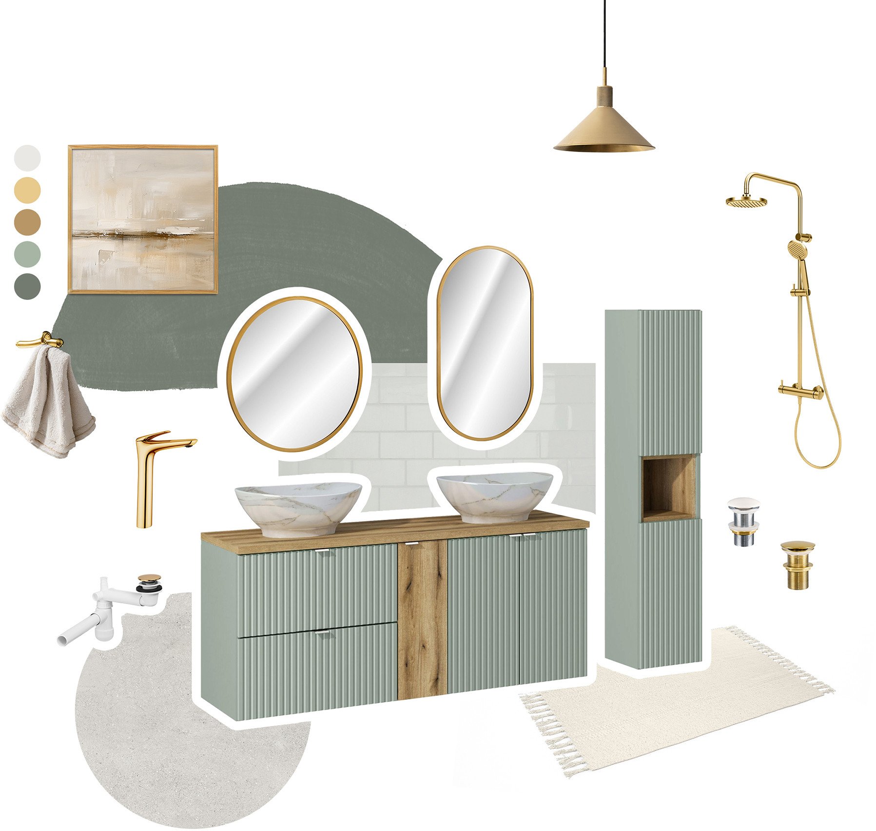 Zestaw meblowy 140cm z blatem, 2 umywalkami nablatowymi Pati i szafką wysoką