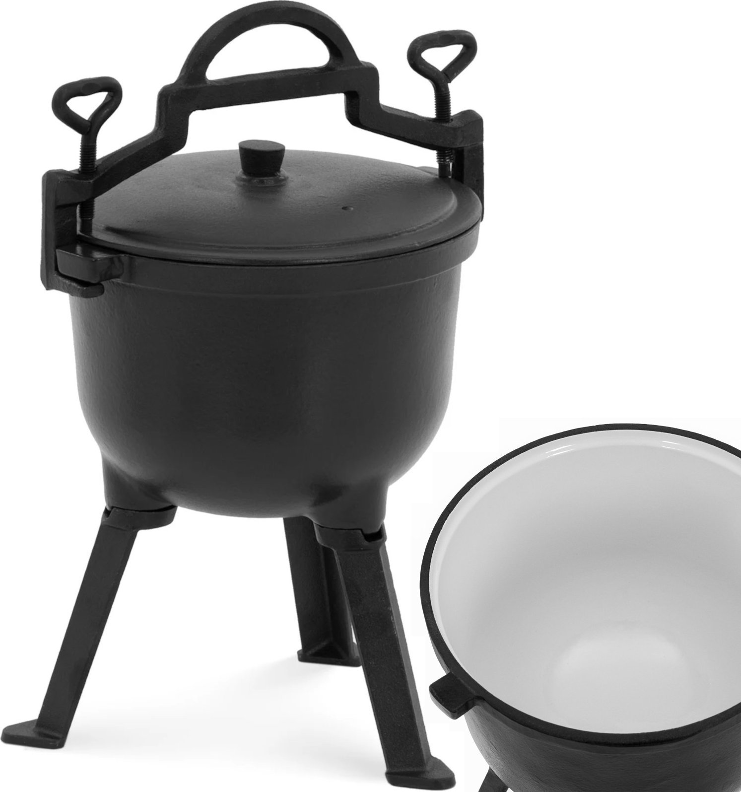 Royal Catering Kociołek garnek żeliwny emaliowany myśliwski z pokrywką nad ognisko 4 l Kociołek garnek żeliwny emaliowany myśliwski z pokrywką nad ogn