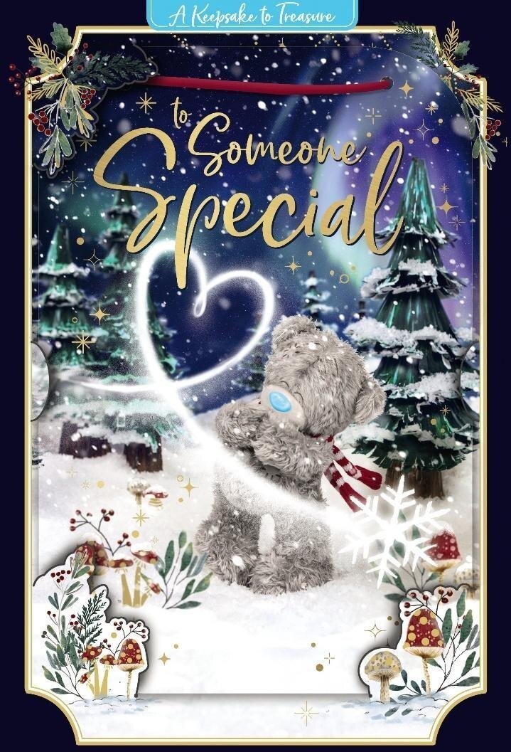 Kartka świąteczna 3D - Miś z białym sercem