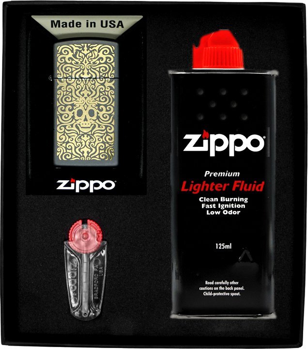 Zestaw ZIPPO Zapalniczka SKULL DESIGN SLIM Prezentowy No1