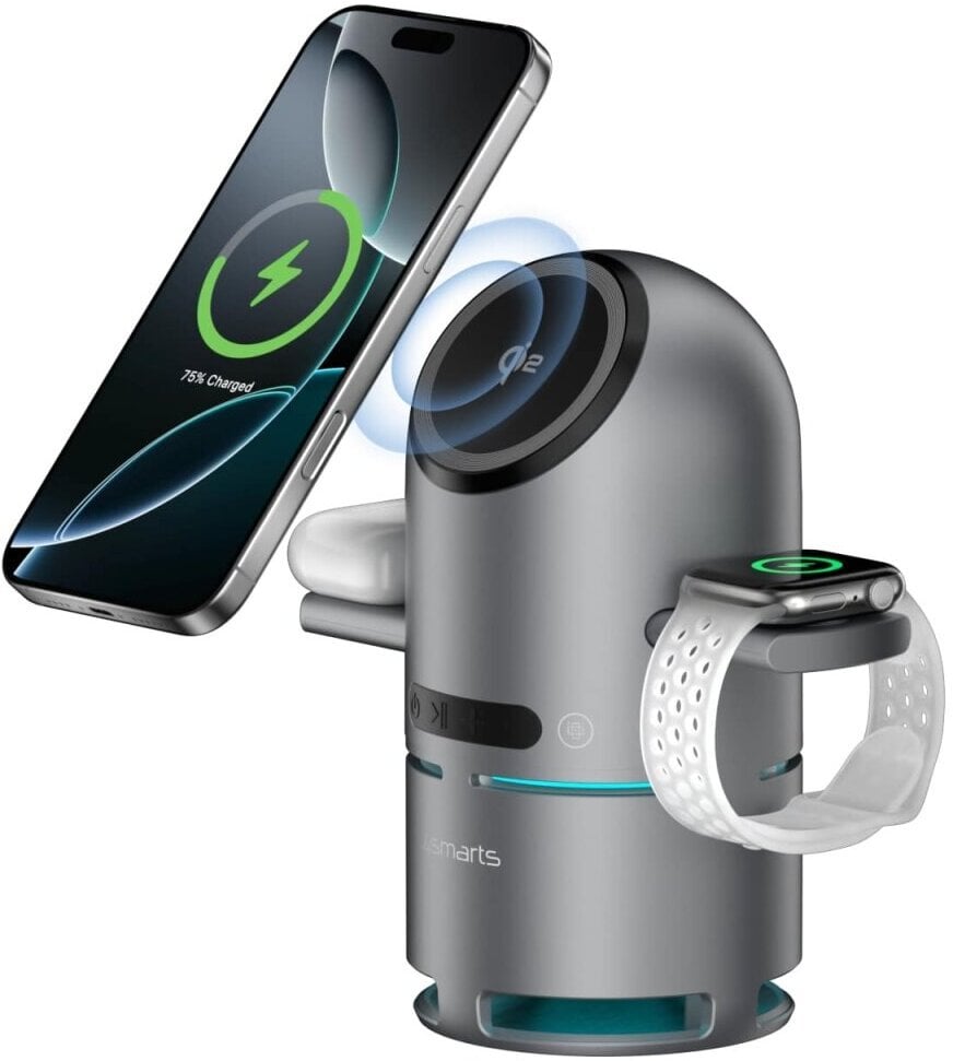 Ładowarka 4smarts Qi2 Stacja ładująca ChargeBot Sound szary przestrzenny