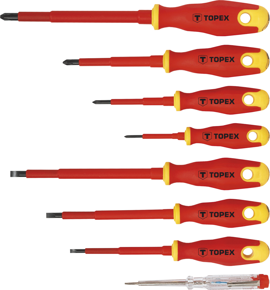 Topex Wkrętaki dla elektryków 7szt. + próbnik napięcia 1000V (39D674)