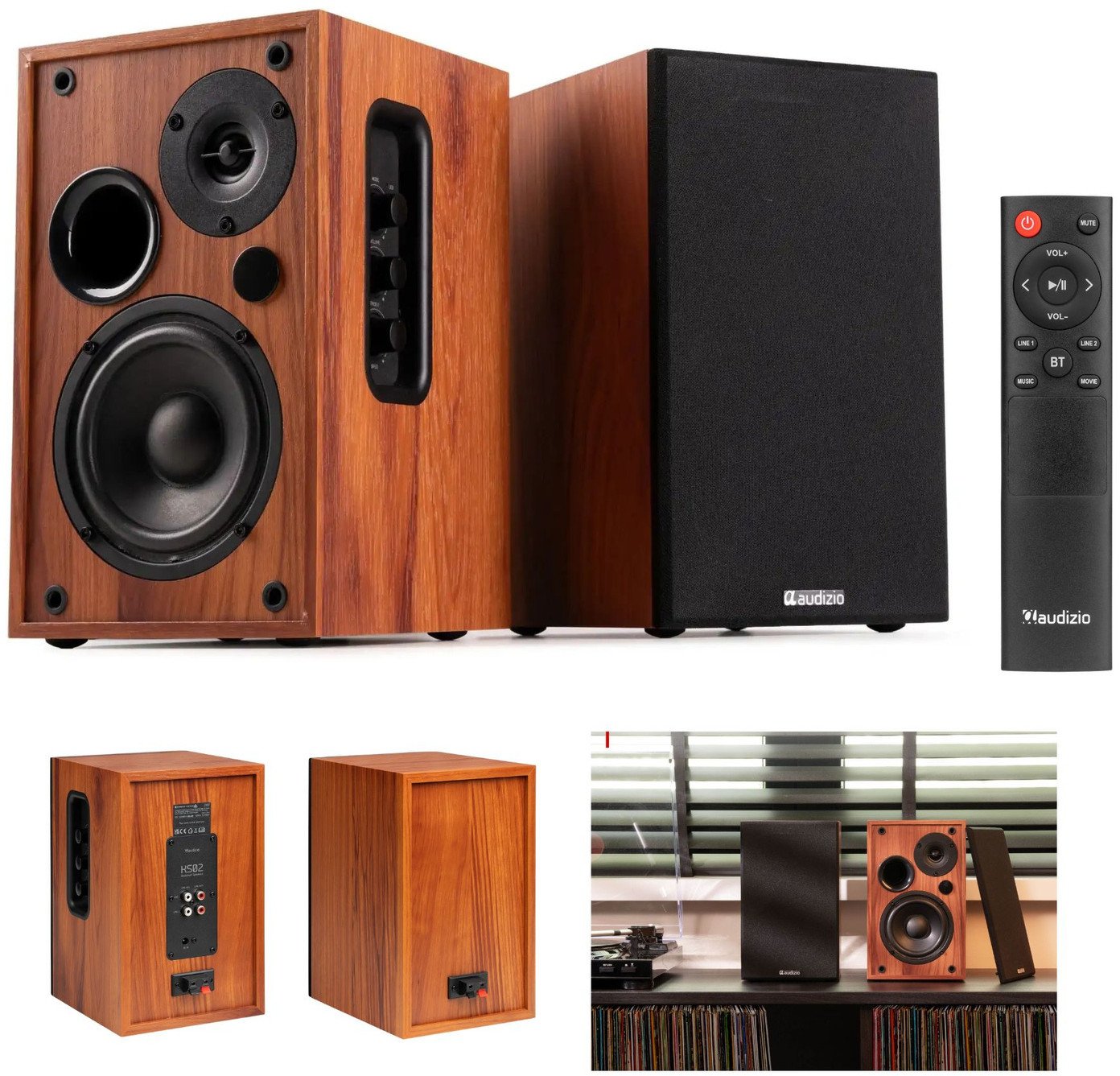 Zestaw aktywnych głośników półkowych KS02 80W BT brązowe Audizio one size