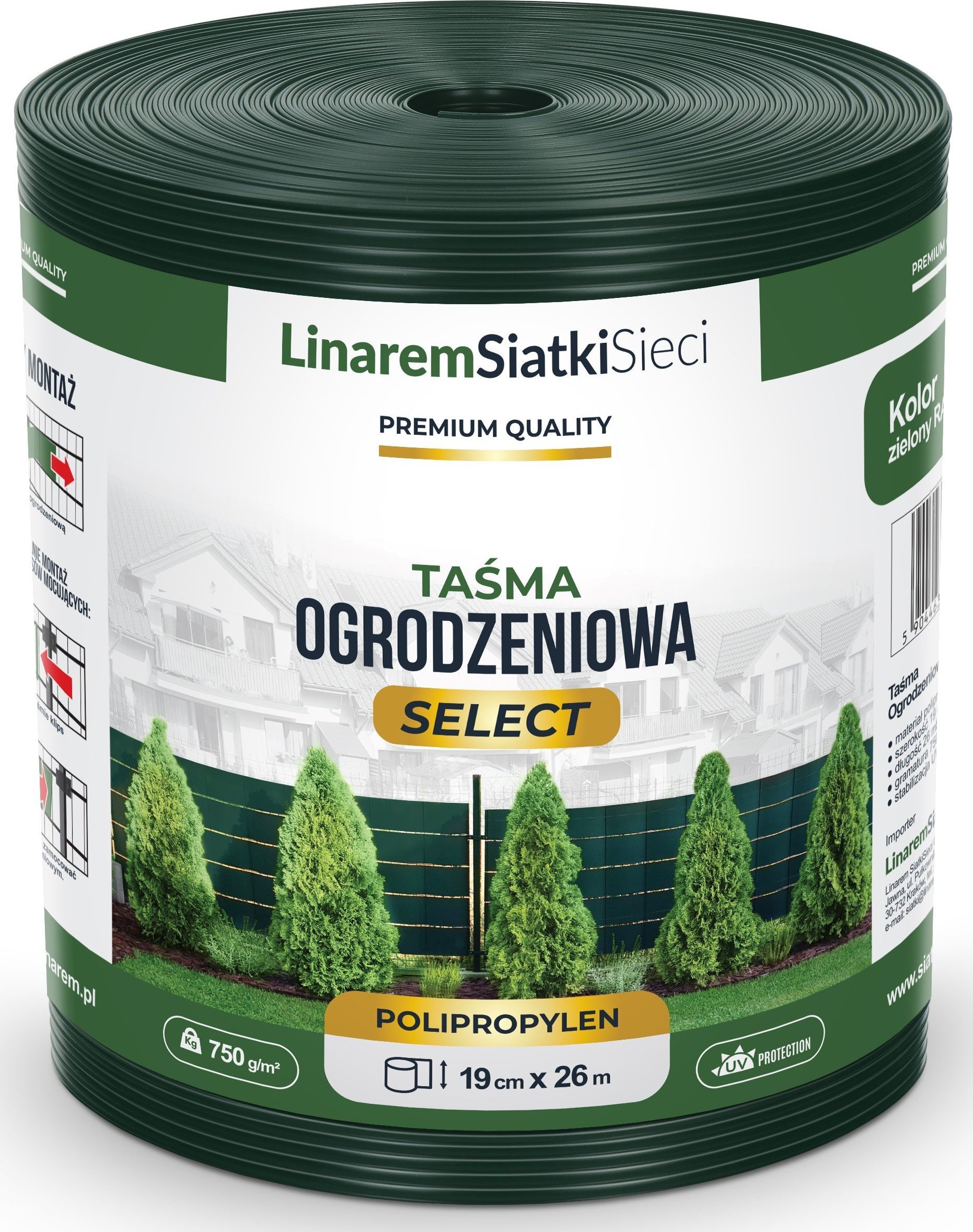 Linarem SiatkiSieci TAŚMA OGRODZENIOWA PREMIUM SELECT 19x26m DO OGRODZENIA PANELOWEGO ZIELONA