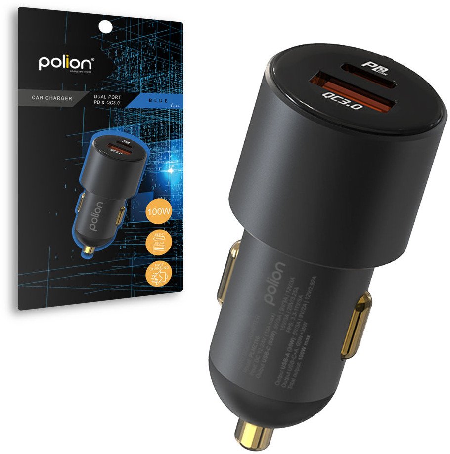 Ładowarka samochodowa do telefonu 12V USB-C 100W | USB-C | USB-A | QC | PD