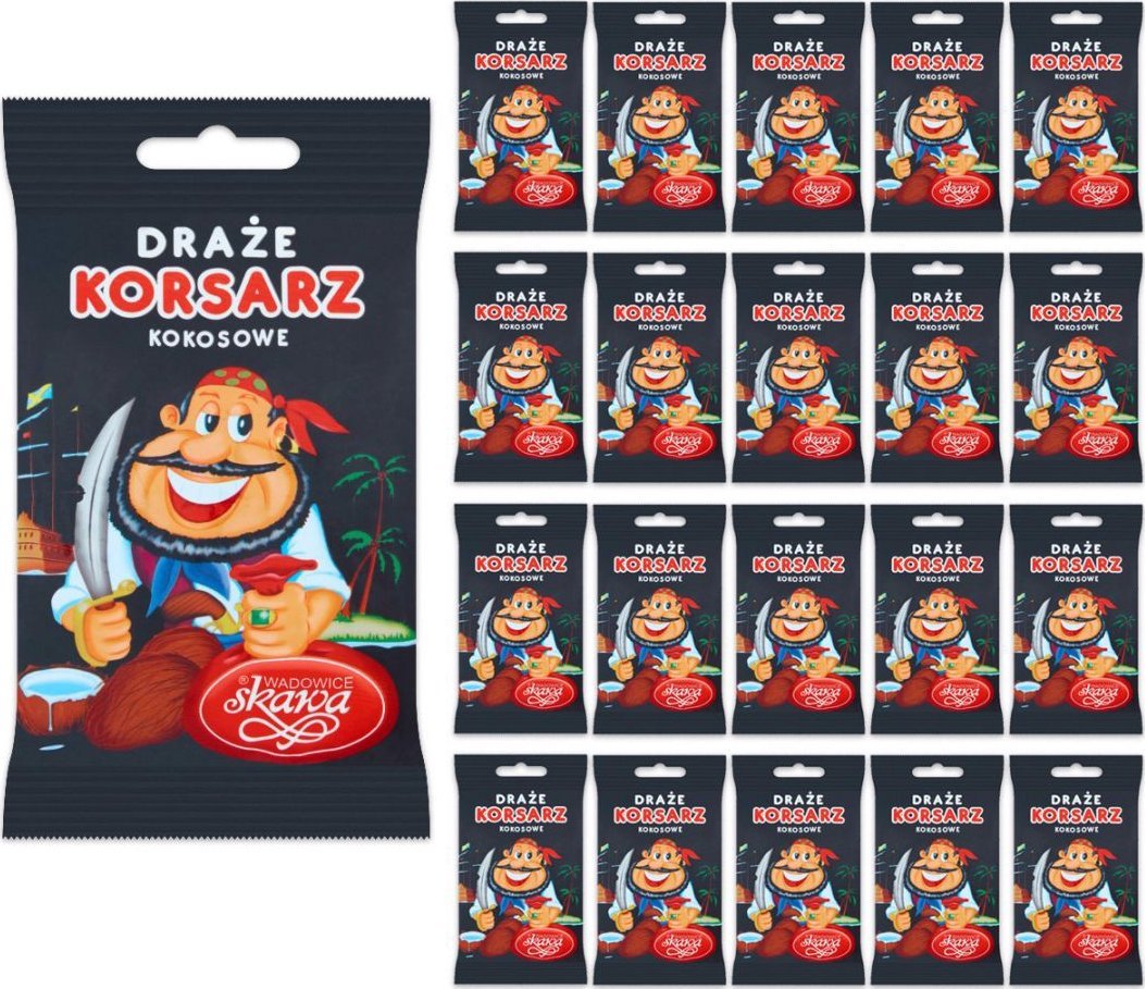 Wadowice Skawa Korsarz Draże kokosowe 70 g x 20 sztuk