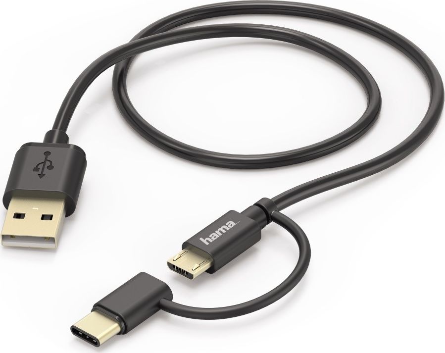 Kabel USB Hama USB-A - microUSB + USB-C 1 m Czarny (178327)