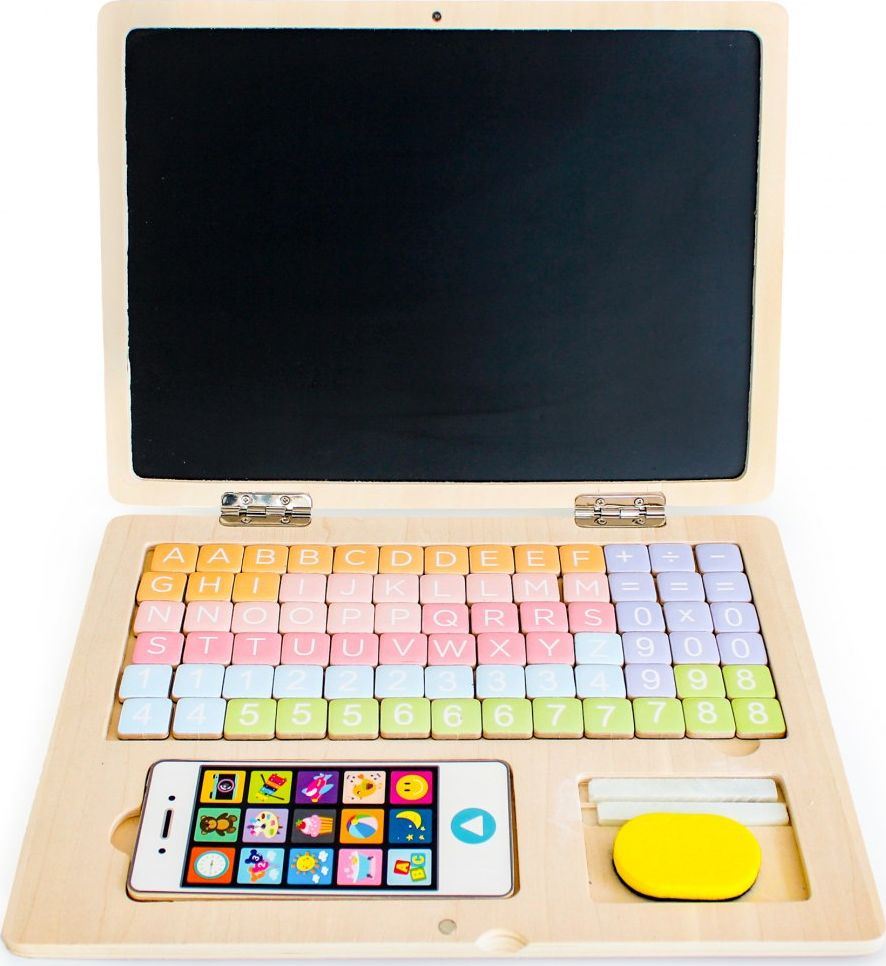Ecotoys Drewniany laptop edukacyjny tablica magnetyczna Ecotoys