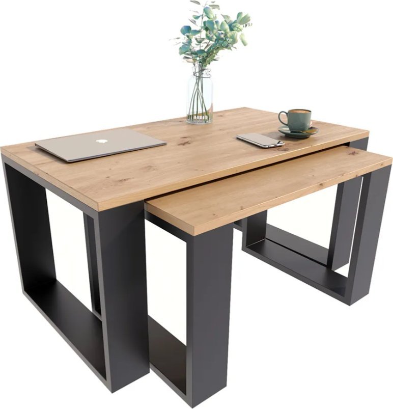 Elior Podwójny stolik kawowy dąb artisan + czarny - Juna 4X