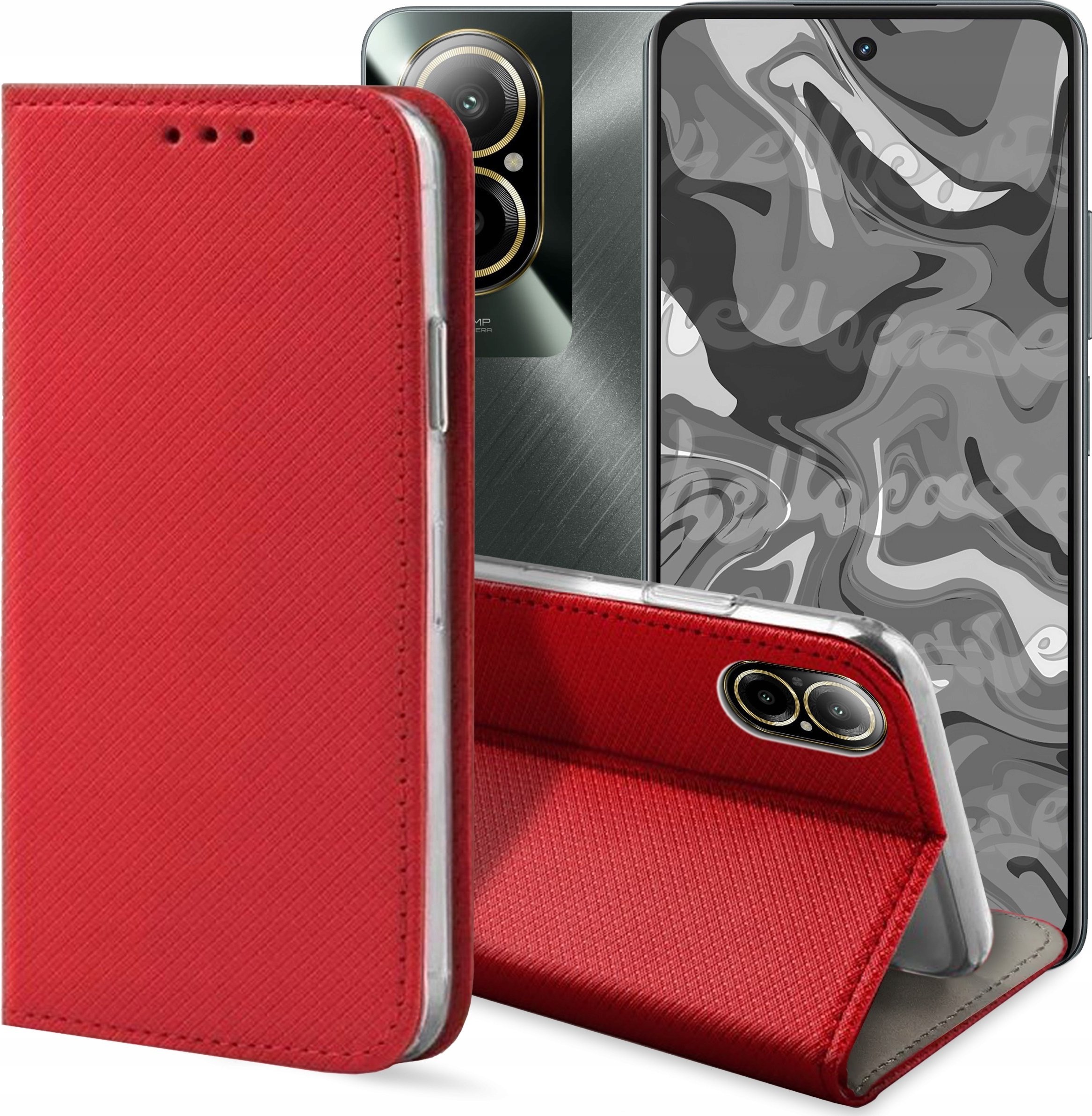 Hello Case ETUI Z KLAPKĄ DO REALME C67 4G CZERWONE ZAMYKANE MAGNETYCZNE KABURA FLIP