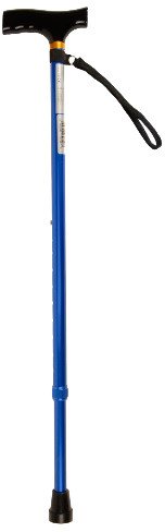 Laska regulowana aluminiowa z drewnianą rączką niebieska