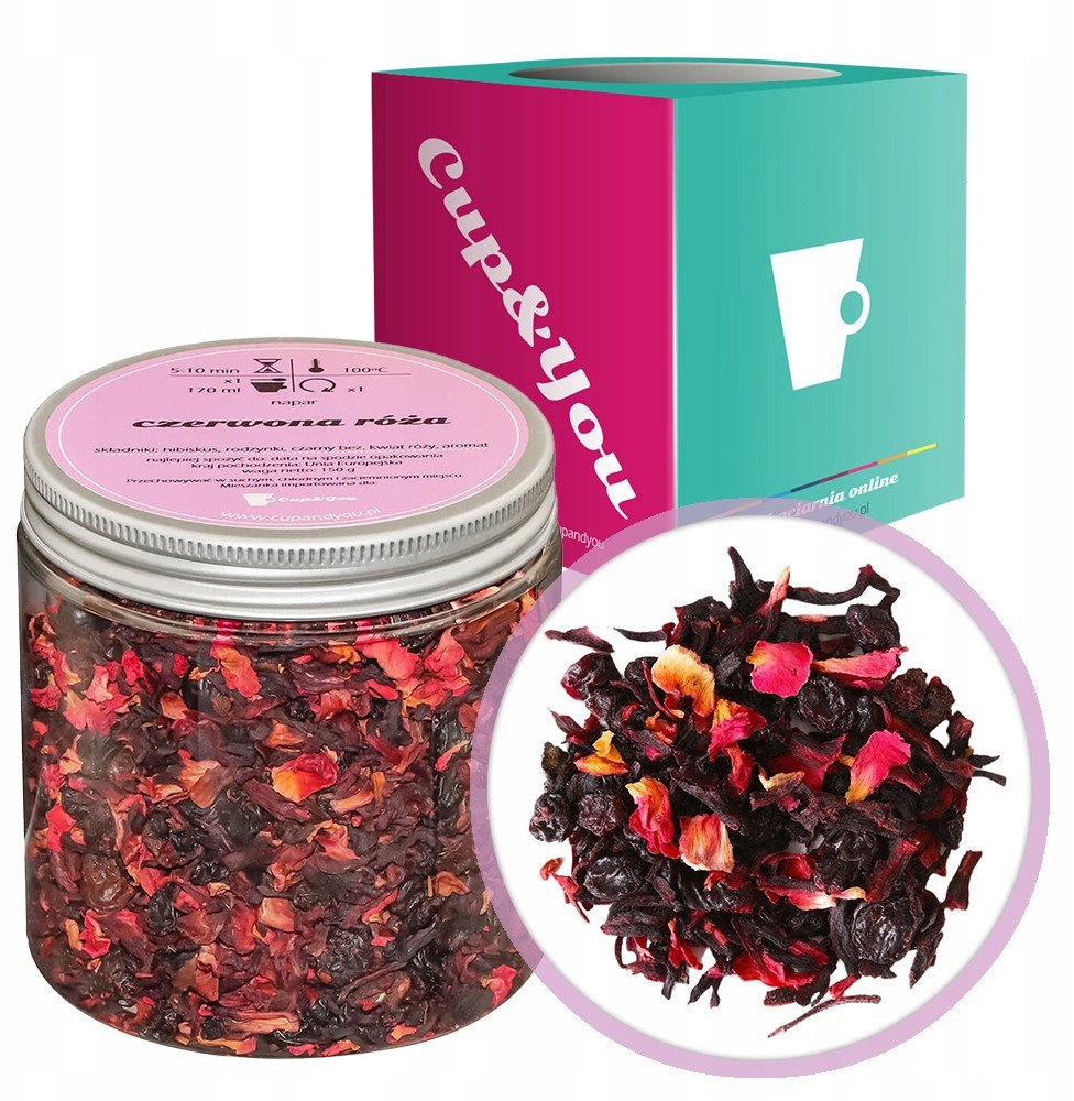 Najlepsza herbata owocowa CZERWONA RÓŻA hibiskus rodzynki 150g napar - herbata sypana liściasta napar z suszu PREMIUM Cup&You