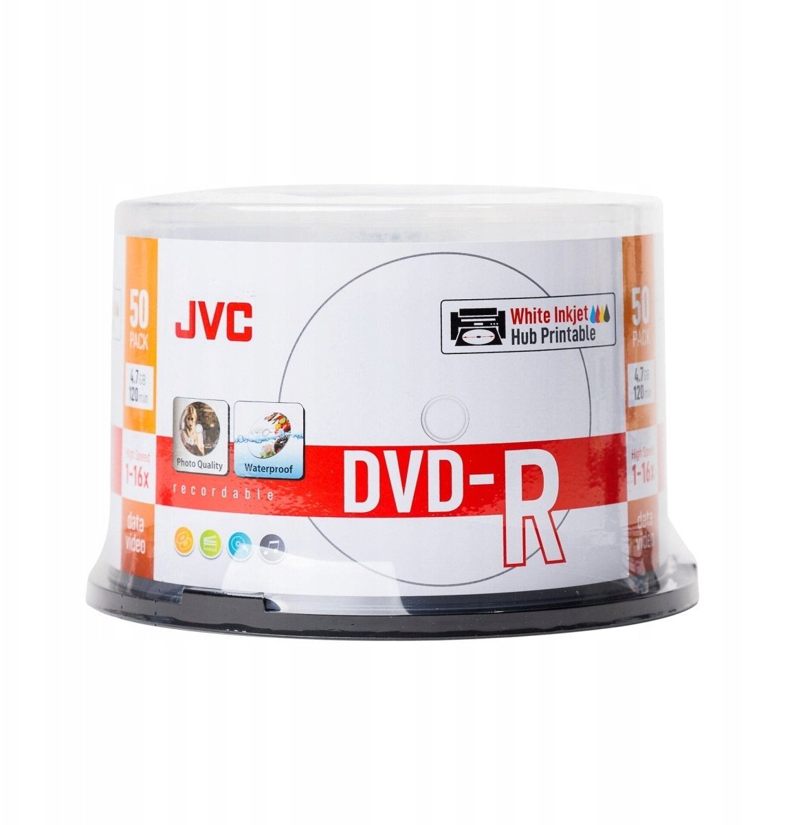 JVC DVD-R 4,7GB 16X INKJET WHITE PRINTABLE WATERPROOF PHOTO GLOSSY CAKE*50 70771BJCK0018