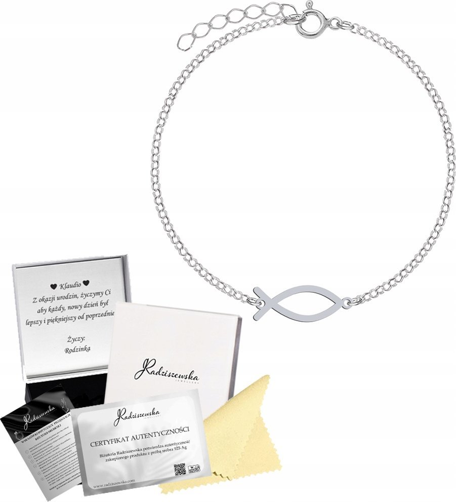 Radziszewska Jewellery Bransoletka Srebrna RYBA ICHTYS Łańcuszek Prezent 925 DEDYKACJA GRATIS