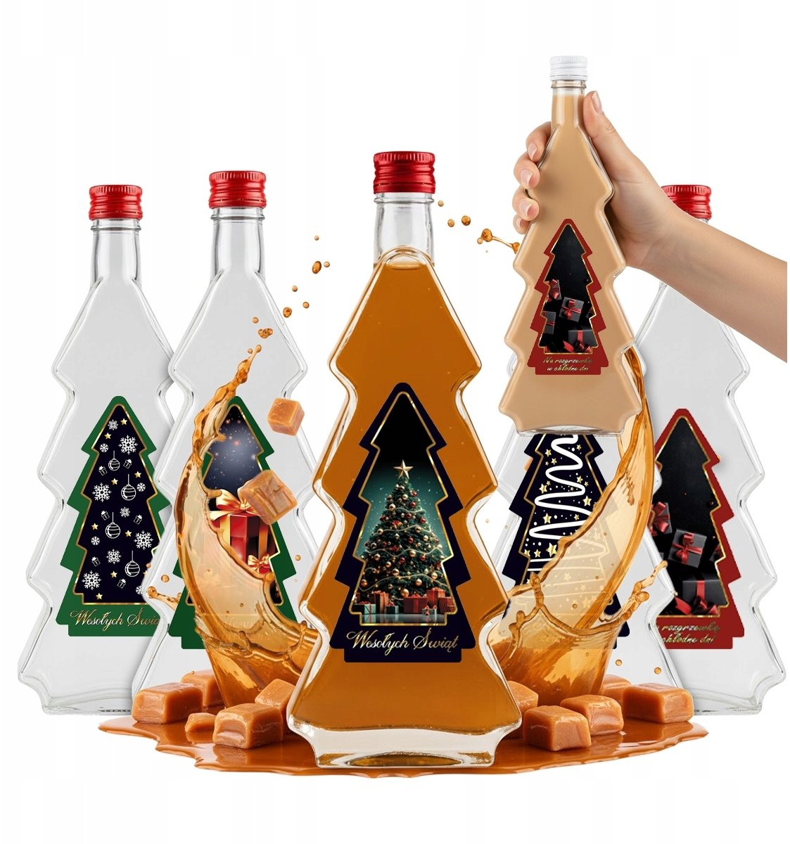 5x Butelka CHOINKA 500ml ETYKIETA CHOINKA Butelki na Święta Nalewki Prezent