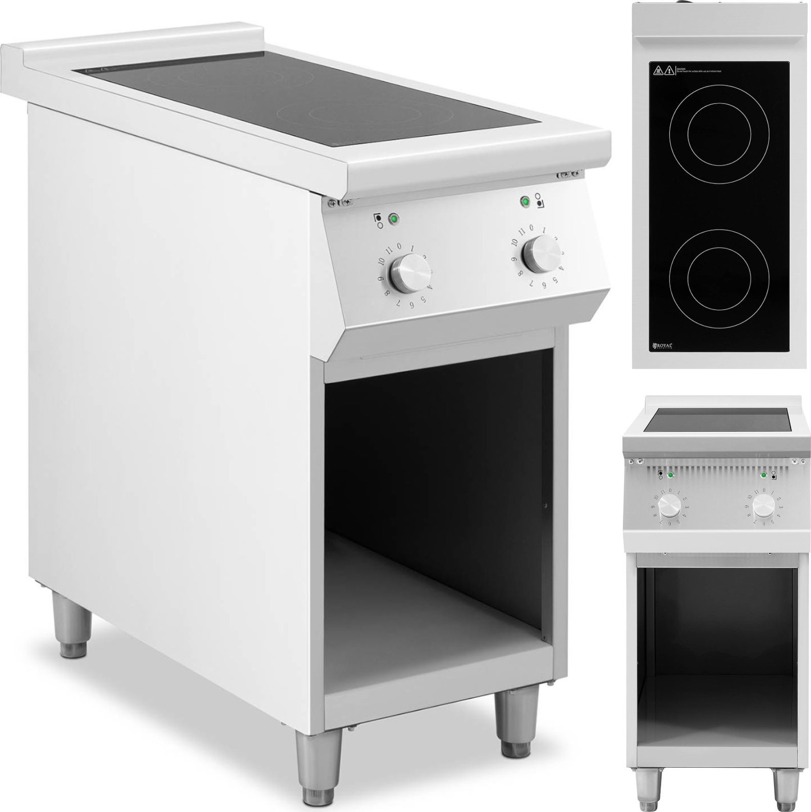 Royal Catering Kuchnia indukcyjna 2 palnikowa wolnostojąca na otwartej podstawie 400 V 8500 W Kuchnia indukcyjna 2 palnikowa wolnostojąca na otwartej
