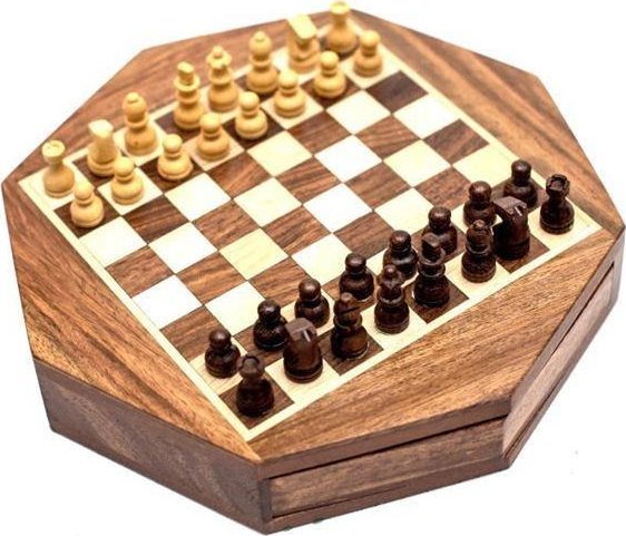 Upominkarnia Szachy magnetyczne w ośmiokątnym pudełku drewnianym G236