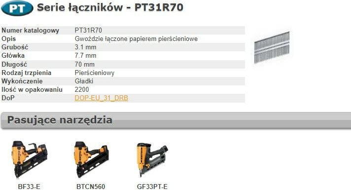 Bostitch BOSTITCH GWOŹDZIE PT 33` 3,1 x 70mm RING