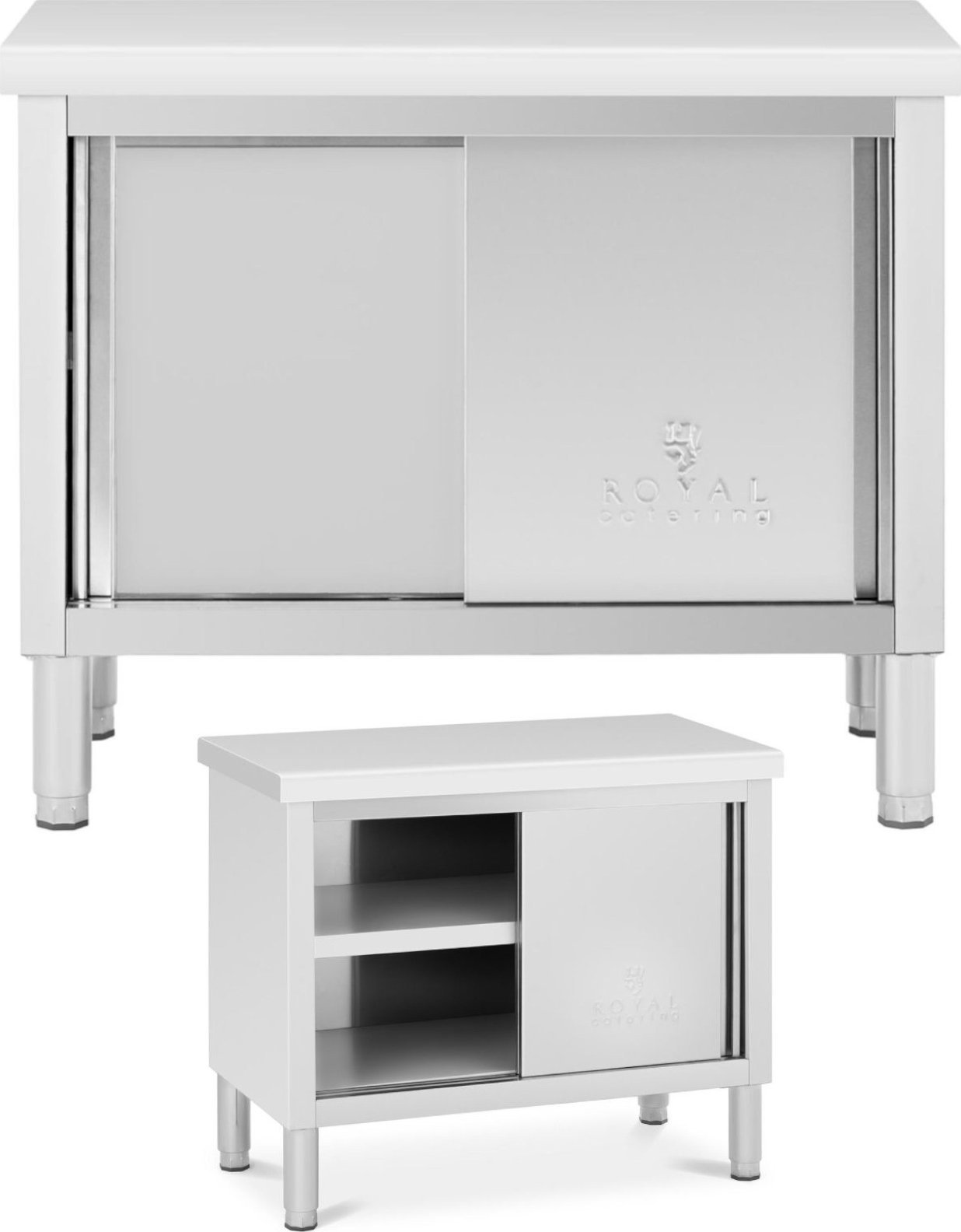 Royal Catering Stół gastronomiczny z szafką z drzwiami suwanymi STAL 100 x 50 cm do 285 kg Stół gastronomiczny z szafką z drzwiami suwanymi STAL 100 x