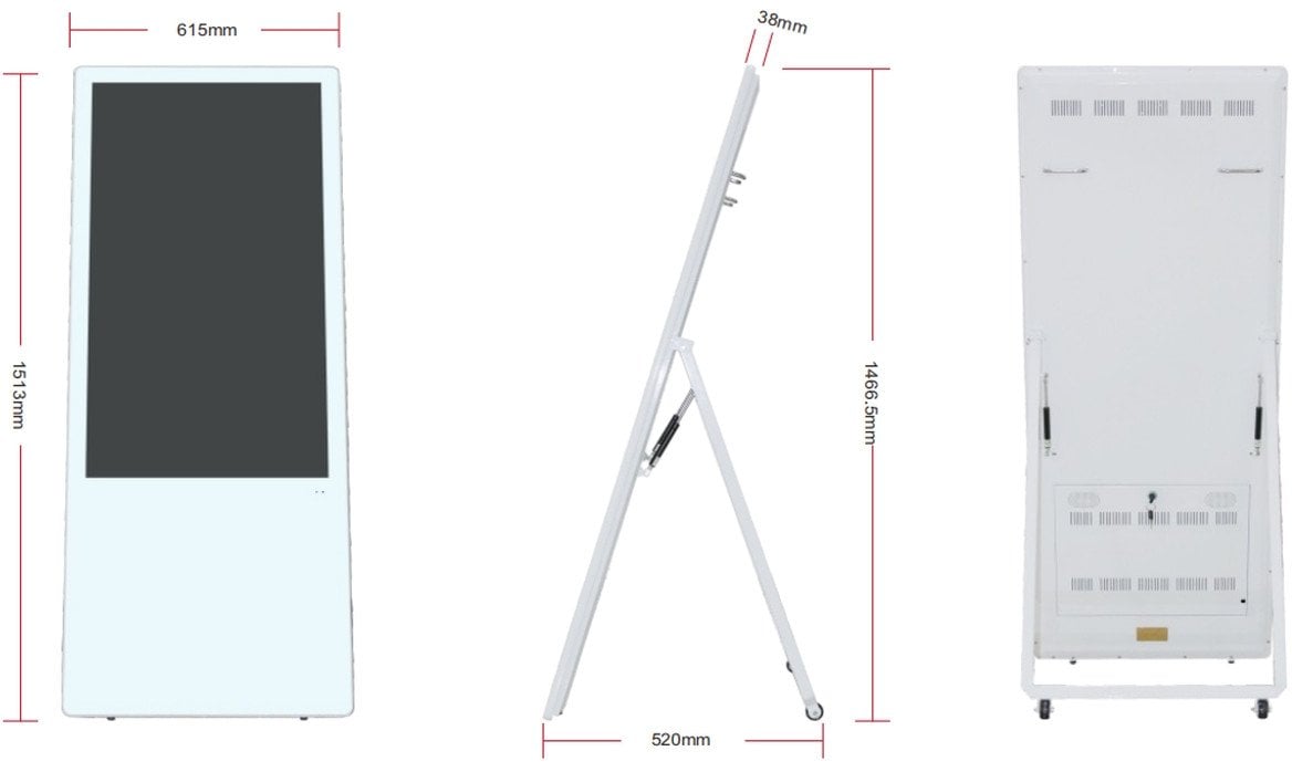 Allnet Standdisplay 43 Zoll Aufsteller mit Laufrollen. 700 Nits. HDMI. Farbe weiß