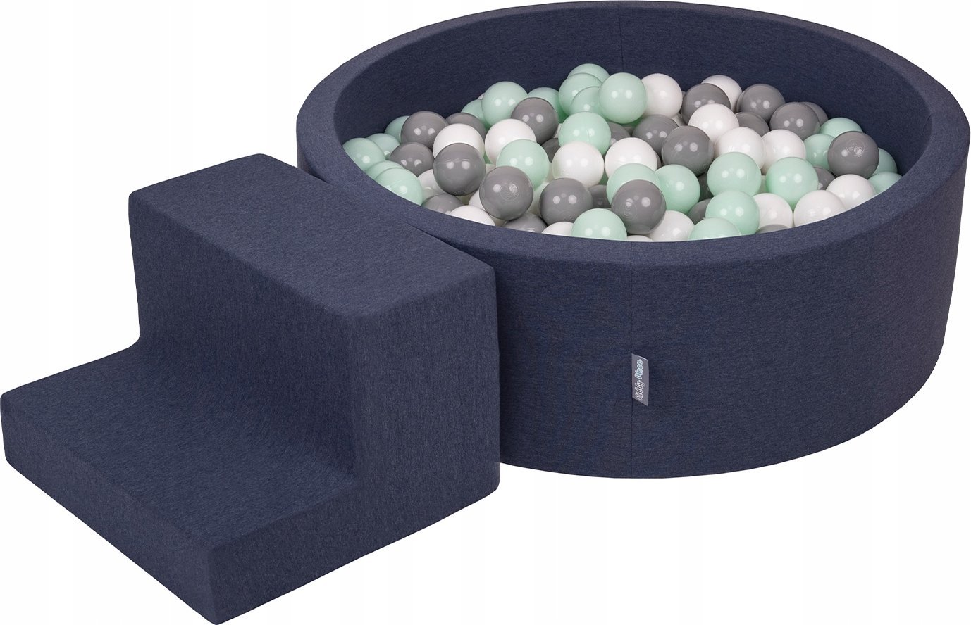 KiddyMoon Piankowy plac zabaw PPZP-OK30D-122 z piłeczkami granatowy: biały-szary-mięta basen 200/schodek Zabawka plac zabaw