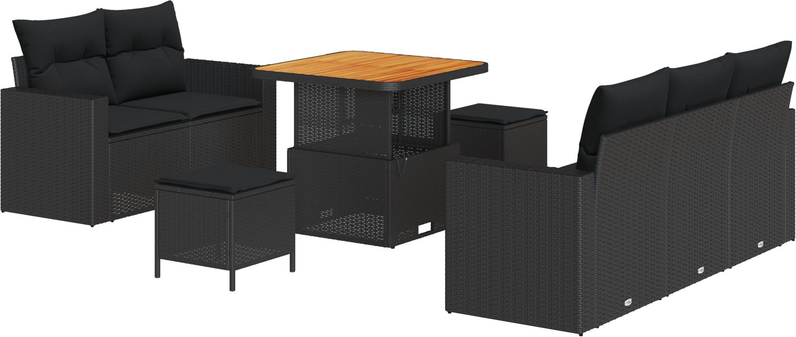 8-częściowy zestaw sof ogrodowych vidaXL z poduszkami Czarny Polirattan Akacja