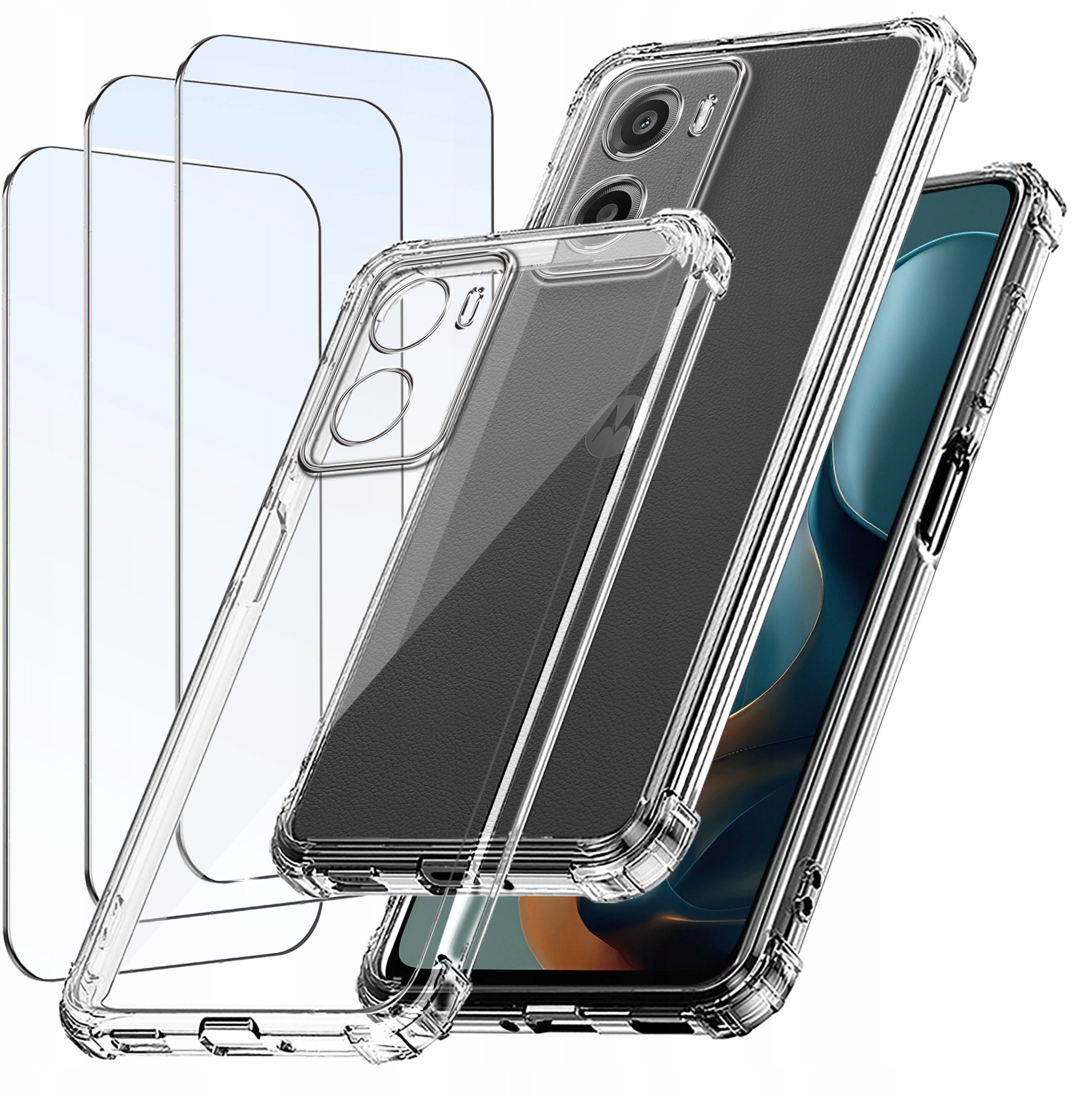 ZESTAW Etui do Motorola Moto G05 | E15 ANTI-SHOCK WZMACNIANE 3 SZTUKI SZKŁO